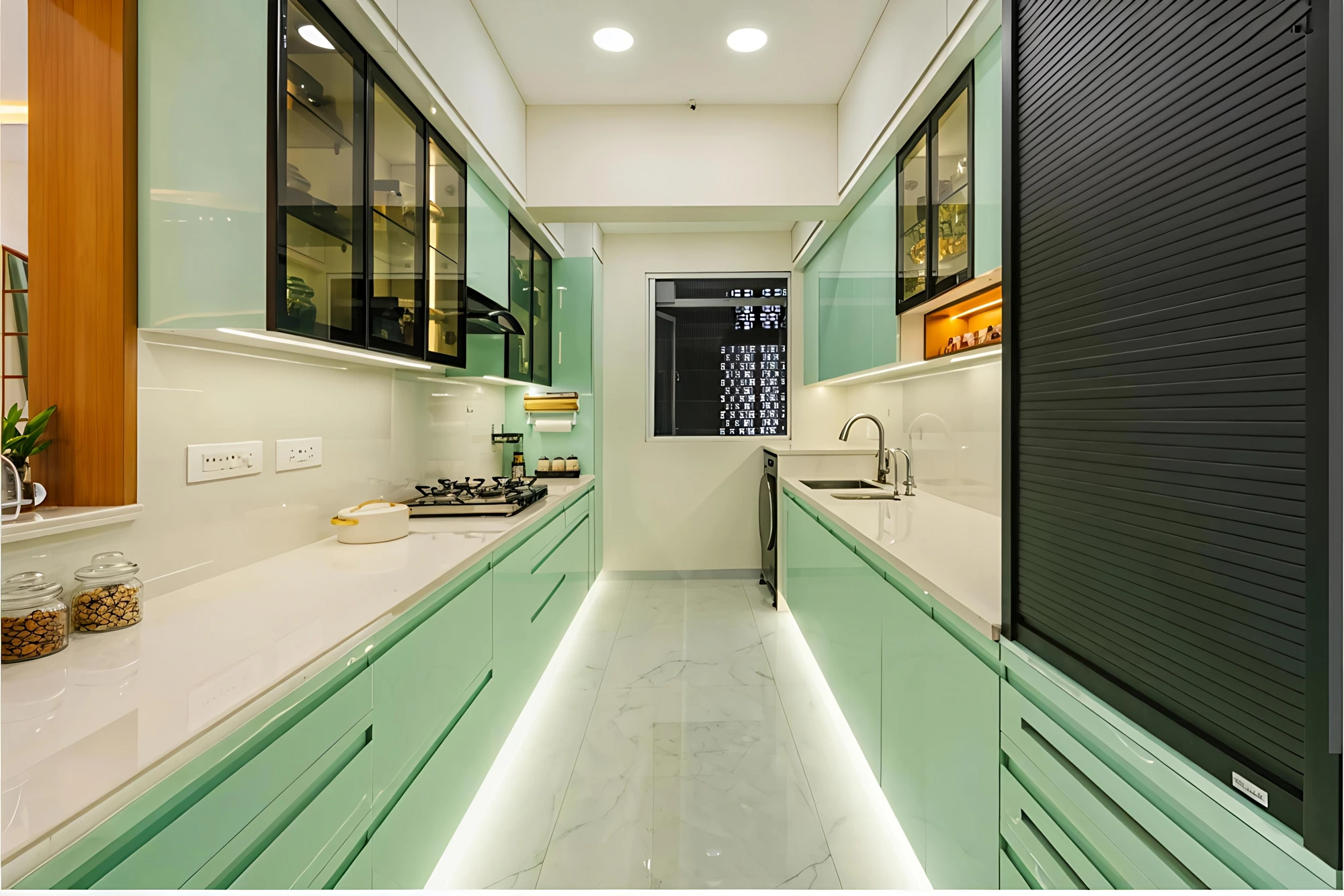 Parallel kitchen in mint acrylic finish by STAR AVG ENTERPRISE